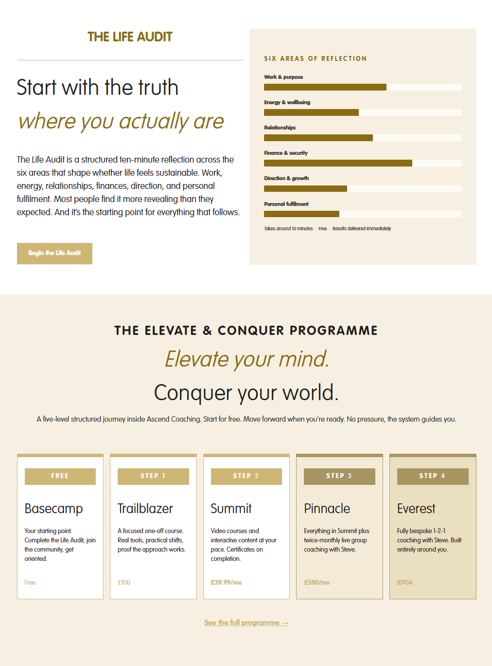 Ascend Coaching website section